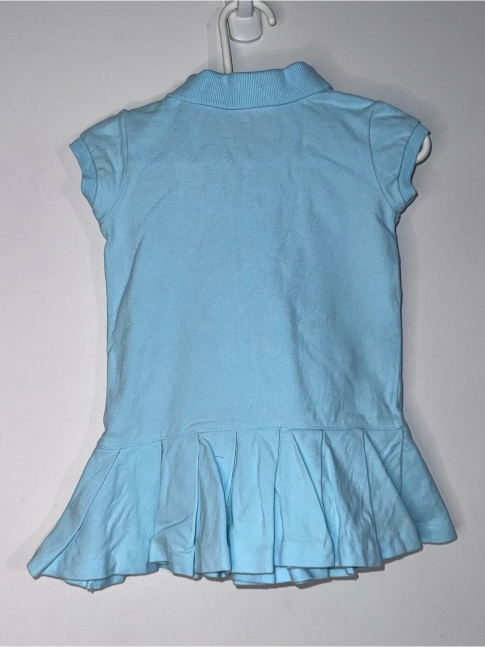 Ralph Lauren Girls Blue Polo Dress Pink Pony Pleated Hem Size 18M